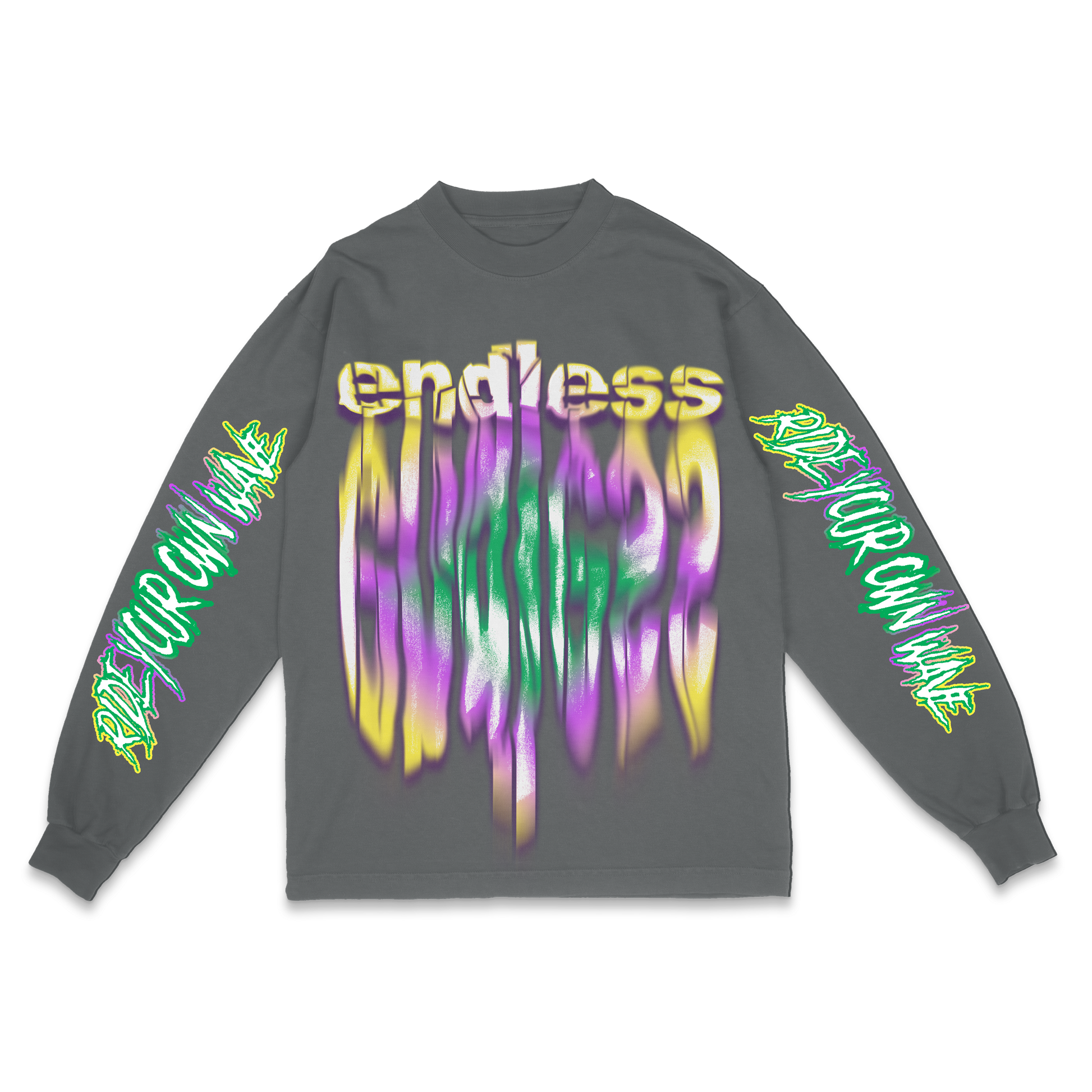 Mardi Gras "Endless" v3 Tee (Grey, Front)